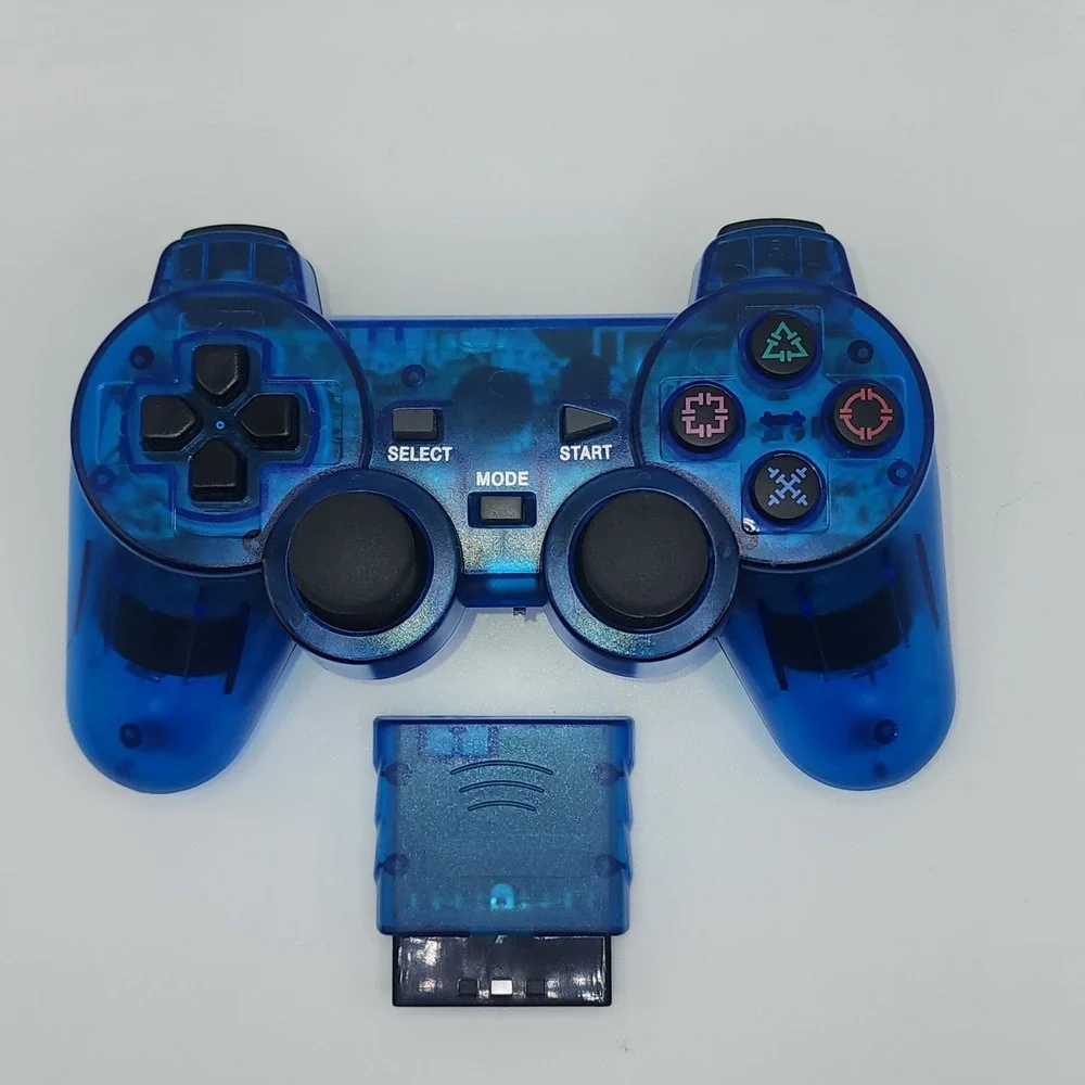 PS2 wireless controller Transparent Blue Dual Shock Vibration Tested & Working